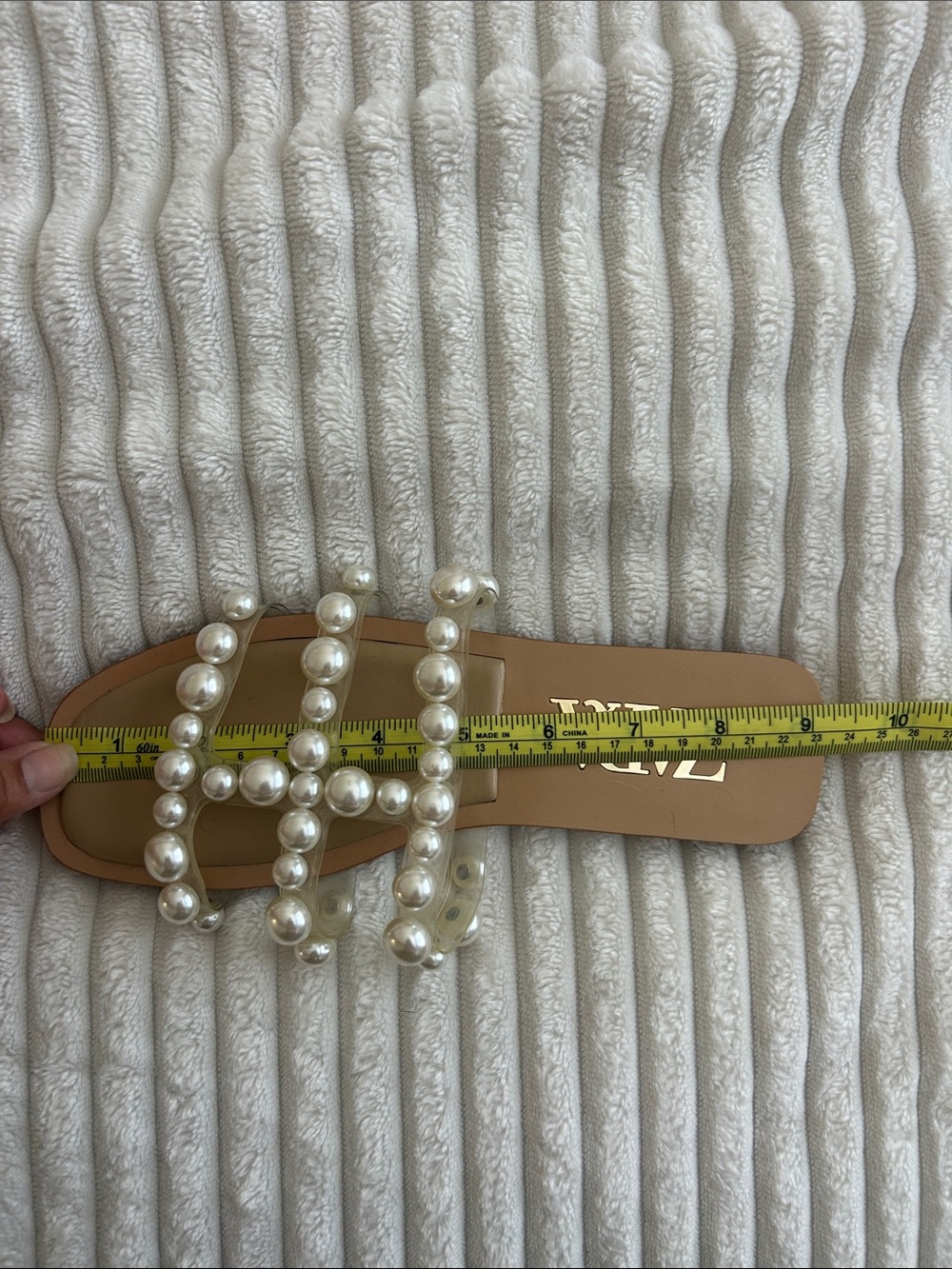 ZARA Tan Slide Sandals with Pearl-Strap Detail - Picture 5 of 5